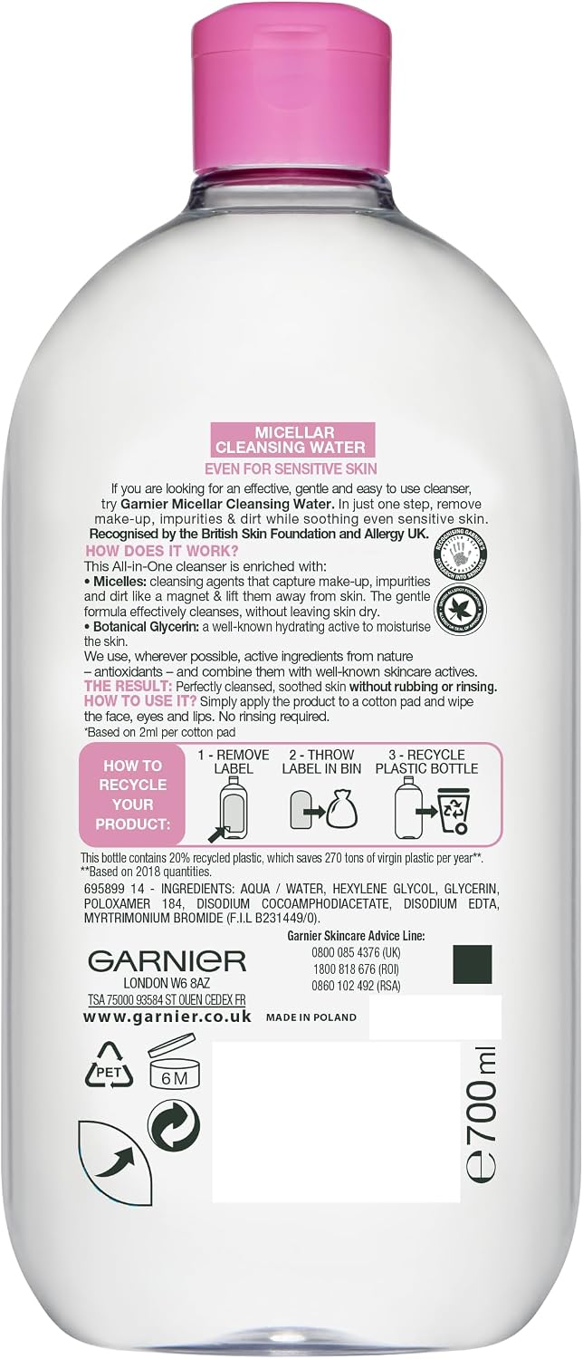 Garnier Micellar Water 700ml, All-in-One Face Cleanser & Makeup Remover — photo 2