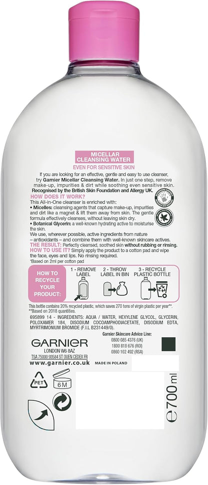 Garnier Micellar Water 700ml, All-in-One Face Cleanser & Makeup Remover — photo 2